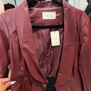 Burgundy Peplum Faux Leather Coat